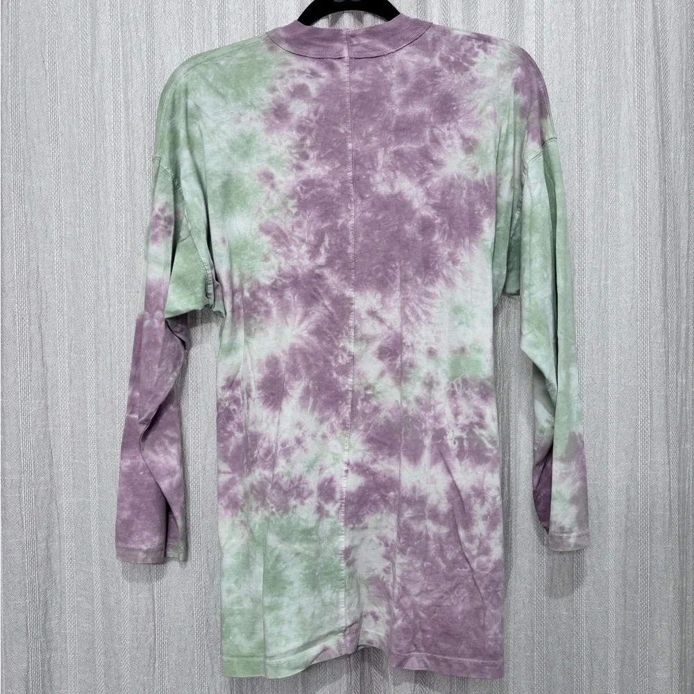 We The Free People Be Free Tie Dye Tee Green Purple Long Sleeve Top Boho M - Picture 4 of 12